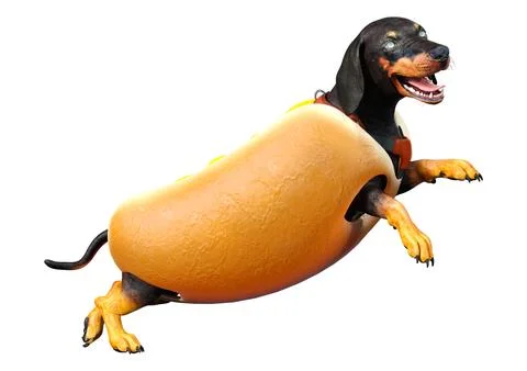 3D Rendering Dachshund Hot Dog on White Stock Illustration