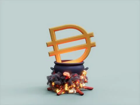 3D rendering of a DAI coin in the cauldron on the fire Stock Illustration
