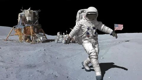 3D rendering. Dancing of Astronaut on the moon.. CG Animation. Elements of th Stock Illustration