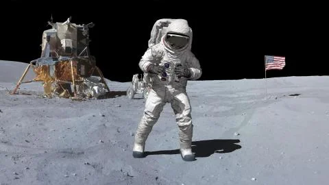 3D rendering. Dancing of Astronaut on the moon.. CG Animation. Elements of th Stock Illustration