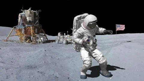 3D rendering. Dancing of Astronaut on the moon.. CG Animation. Elements of th Stock Illustration