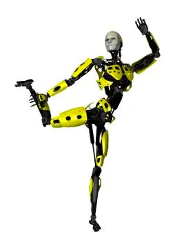 3D Rendering Dancing Robot on White Stock Illustration