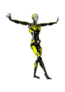 3D Rendering Dancing Robot on White Stock Illustration