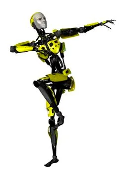 3D Rendering Dancing Robot on White Stock Illustration