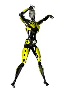 3D Rendering Dancing Robot on White Stock Illustration