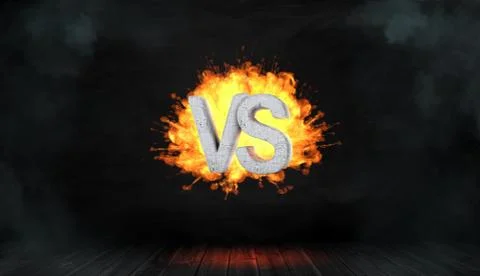 3d rendering of a dark background with a concrete lettering VS hanging in the Illustration