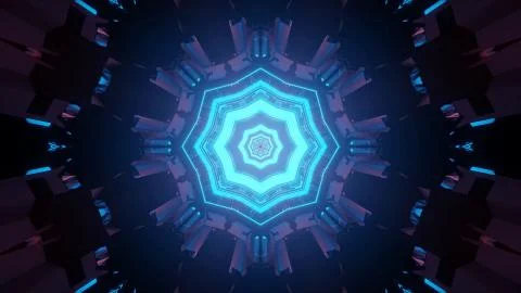 A 3D rendering of dark blue lights in a polygonal shape condensing into a sin Stock Illustration