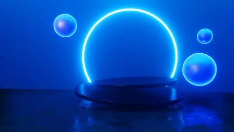 3D rendering Dark blue stage podium, Stock Illustration