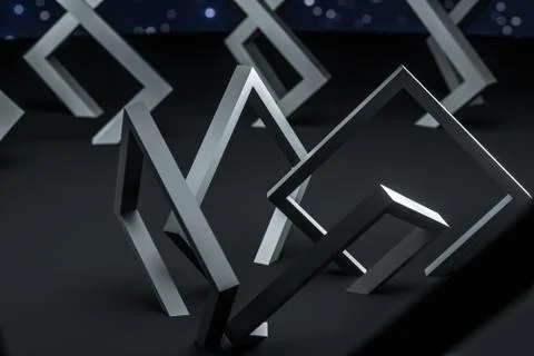 3d rendering, dark creative polygon elements Illustrazione stock