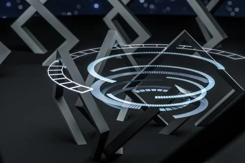 3d rendering, dark creative polygon elements Illustrazione stock