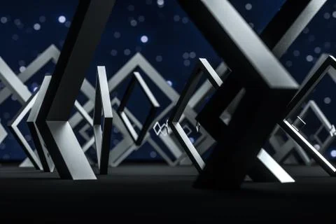 3d rendering, dark creative polygon elements Stock Illustration