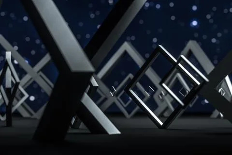 3d rendering, dark creative polygon elements Stock Illustration