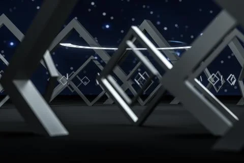 3d rendering, dark creative polygon elements Stock Illustration