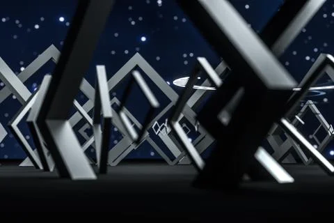 3d rendering, dark creative polygon elements Stock Illustration