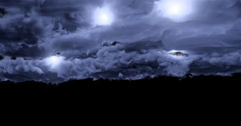 3d rendering. Dark, dense storm clouds with flashes of lightning on a black b Stock Illustration