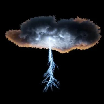3d rendering. Dark, dense storm clouds with flashes of lightning on a black.. Stock Illustration