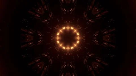 A 3D rendering of dark gold lights in a polygonal shape condensing into a sin Stock Illustration
