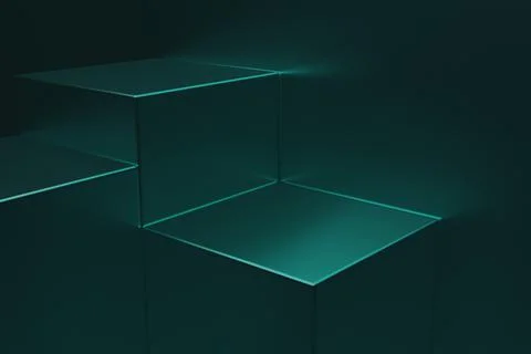 3D rendering dark green metal cube for futuristic modern high technology adve Stock Illustration