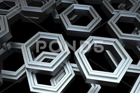 3d rendering, dark hexagonal background, sci-fi background Stock Illustration