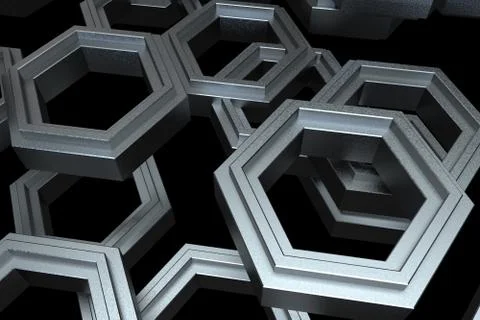 3d rendering, dark hexagonal background, sci-fi background Illustrazione stock