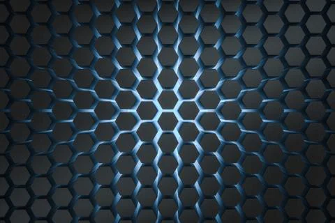3d rendering, dark hexagonal background, sci-fi background Stock Illustration