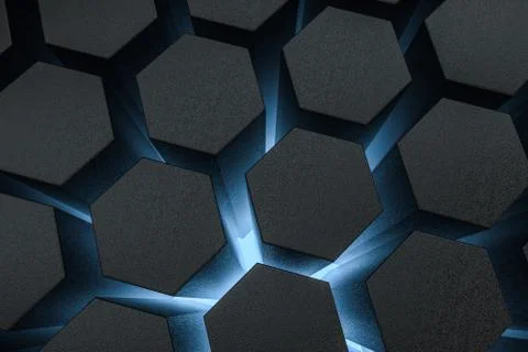 3d rendering, dark hexagonal background, sci-fi background Illustrazione stock