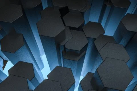 3d rendering, dark hexagonal background, sci-fi background 스톡 일러스트