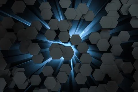 3d rendering, dark hexagonal background, sci-fi background Illustrazione stock