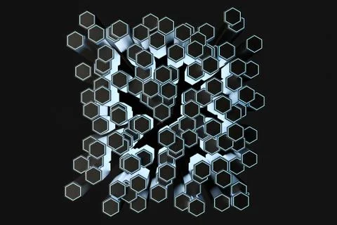 3d rendering, dark hexagonal background, sci-fi background Illustrazione stock