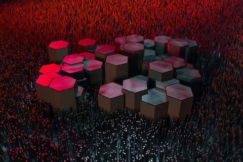 3d rendering, dark hexagonal background, sci-fi background Stockillustratie