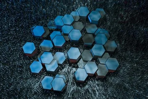 3d rendering, dark hexagonal background, sci-fi background Illustrazione stock