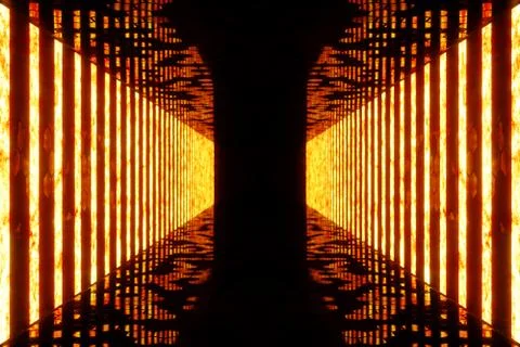 3D rendering dark Illuminated corridor of red neon light. Elegant futuristic Stock Illustration