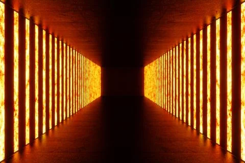 3D rendering dark Illuminated corridor of red neon light. Elegant futuristic Stock Illustration