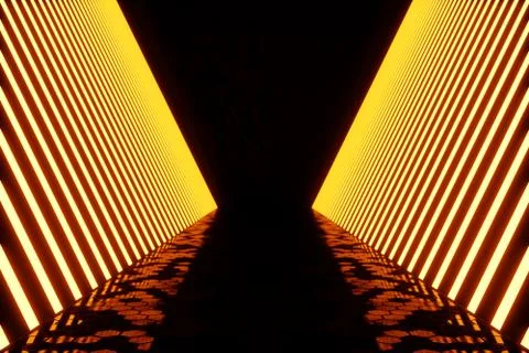 3D rendering dark Illuminated corridor of red neon light. Elegant futuristic Stock Illustration