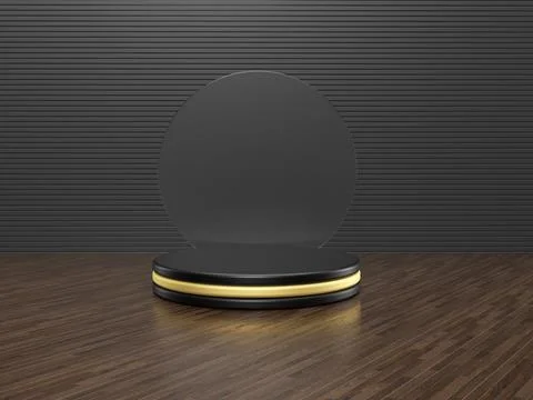 3D rendering Dark luxury podium for product display. Wood background scene wi Stock Illustration
