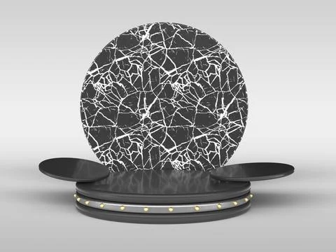 3D rendering Dark luxury podium for product display. Wood background scene wi Stock Illustration