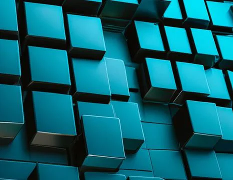 3D rendering of dark turquoise geometric background with stacked cubes Stock Illustration