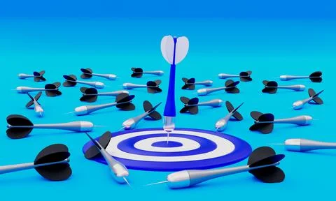 3d rendering of darts on blue background, concept of the challenge Stock Illustration