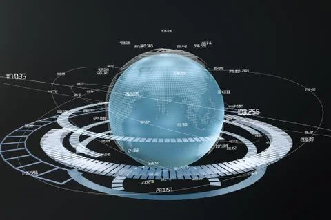 3d rendering, data and earth graphics with HUD elements Stock Illustration