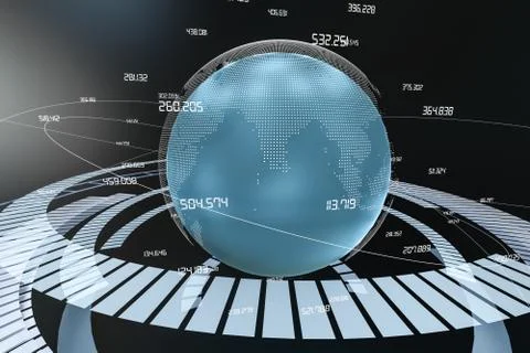 3d rendering, data and earth graphics with HUD elements 库存插图