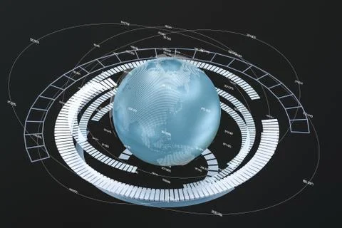 3d rendering, data and earth graphics with HUD elements Stockillustratie