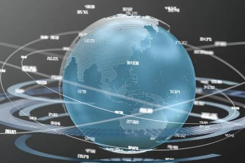 3d rendering, data and earth graphics with HUD elements Stockillustratie