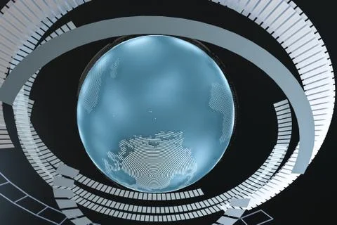 3d rendering, data and earth graphics with HUD elements 库存插图