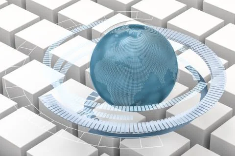 3d rendering, data and earth graphics with HUD elements 库存插图