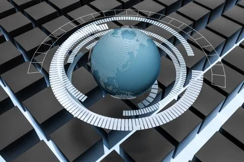 3d rendering, data and earth graphics with HUD elements Stock Illustration