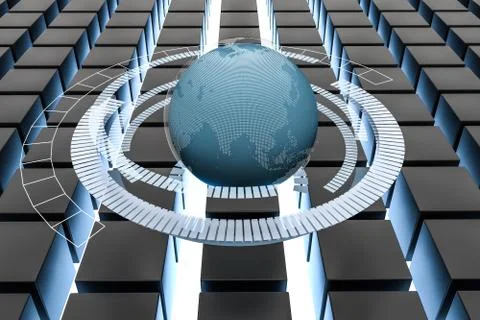 3d rendering, data and earth graphics with HUD elements Stockillustratie