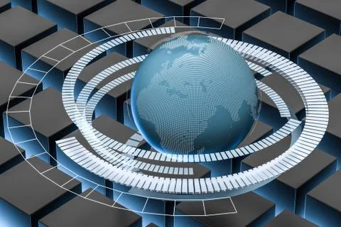 3d rendering, data and earth graphics with HUD elements Stockillustratie