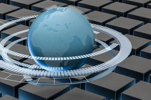 3d rendering, data and earth graphics with HUD elements Stockillustratie