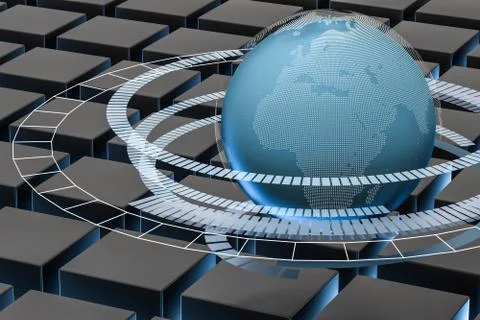 3d rendering, data and earth graphics with HUD elements Stock Illustration
