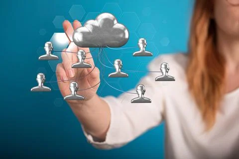 3D rendering of a data cloud and person icons network Stock Photos